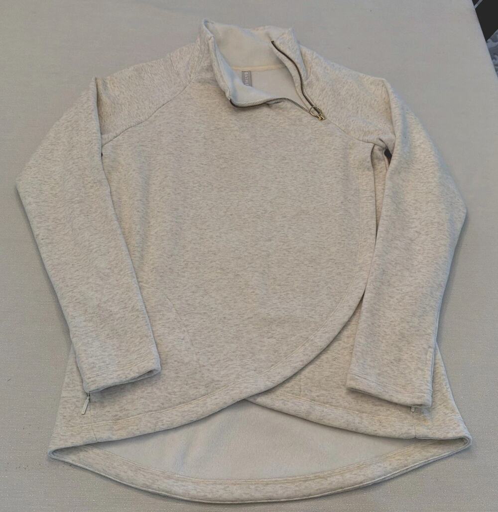 Athleta Ivory Cozy Karma Asym Pullover Size Small Oatmeal Heather